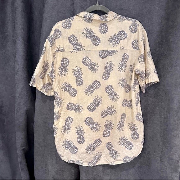H&M Linen Cotton Pineapple Print Resort Shirt Yellow Tropicalcore XS Oversized - Picture 5 of 10